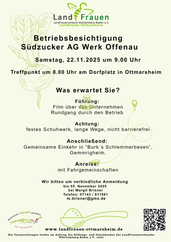 Samstag, 22. November 2025 um 8 Uhr – AUSGEBUCHT! – Besichtigung Südzucker AG in Offenau